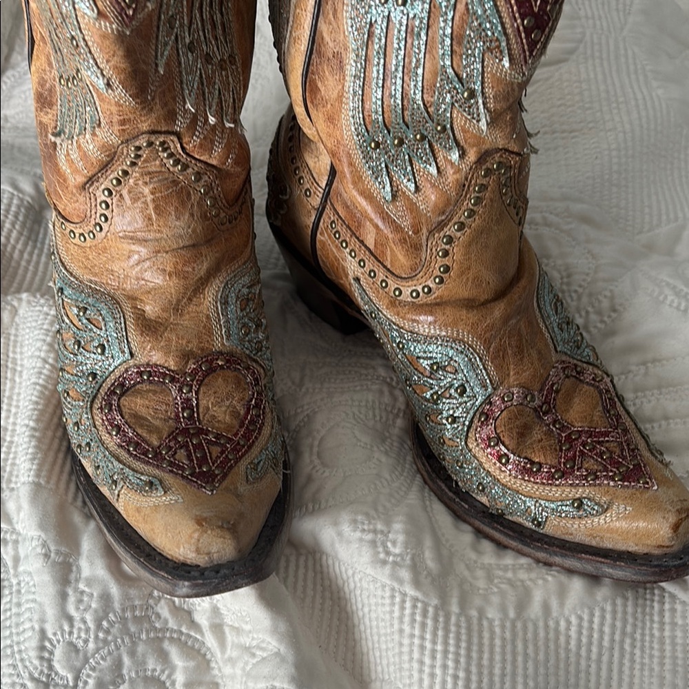 Corral Tan and Blue Heeled Boots